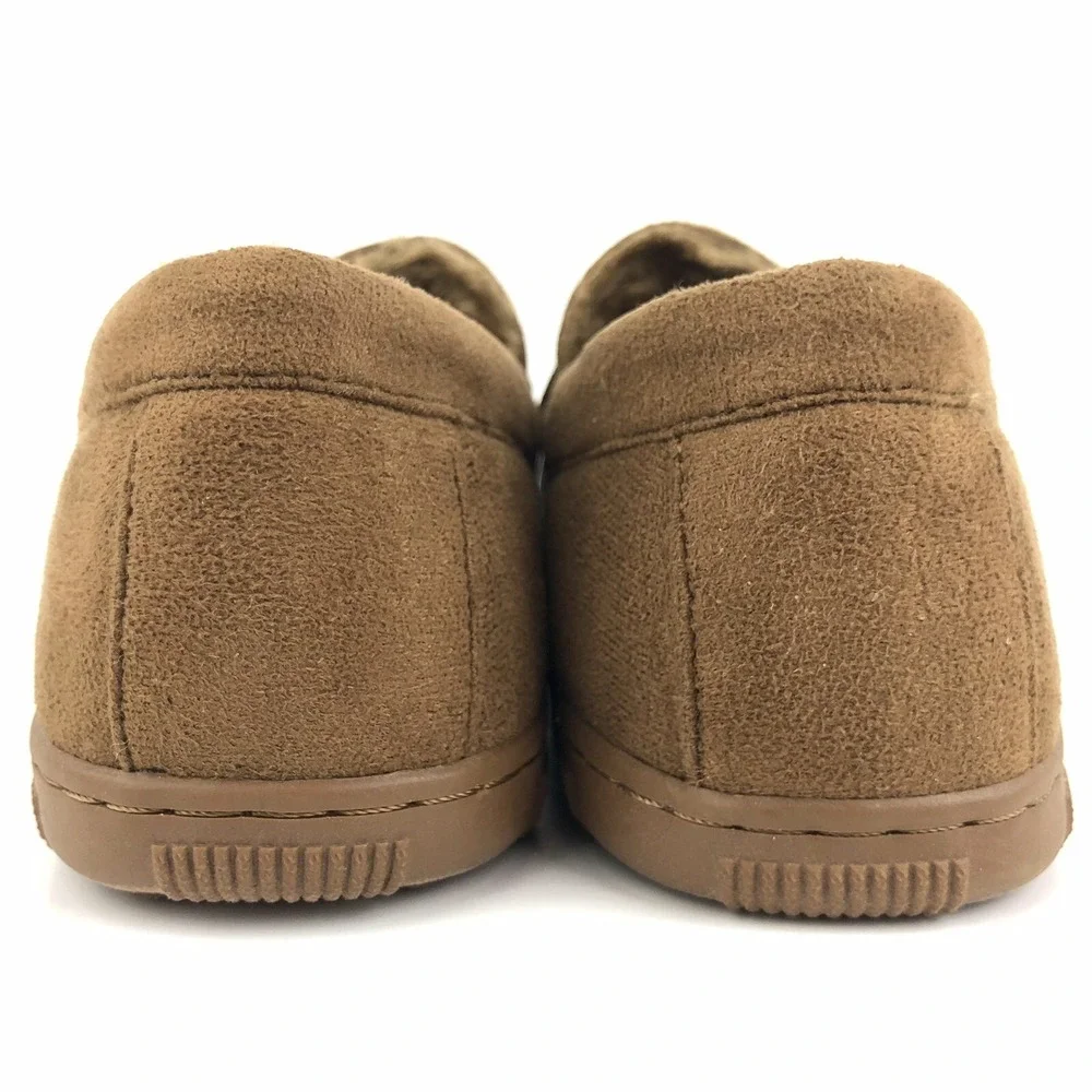 Oxford & Finch Slippers Mens Size 12 Hickory Brown Faux Fur Rubber Sole Moccasin